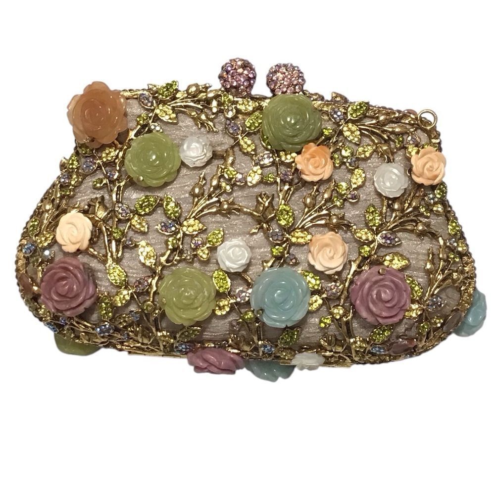 edidi New York Clutch Bag Floral Rhinestones Evening Bag RARE VINTAGE